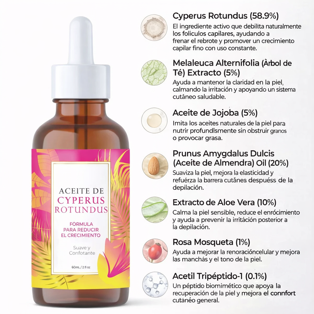 Aceite de Cyperus Valorie - Tratamiento para reducir el crecimiento del vello (60 ml)